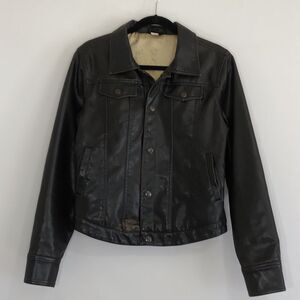 Vintage Fubu Brown PVC Motorcycle Jacket Womens Sz XL GUC See Description